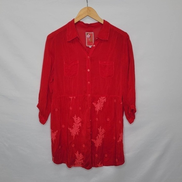 JOHNNY Was three quarter sleeve sheer button up collared double breast pockets - Picture 9 of 15